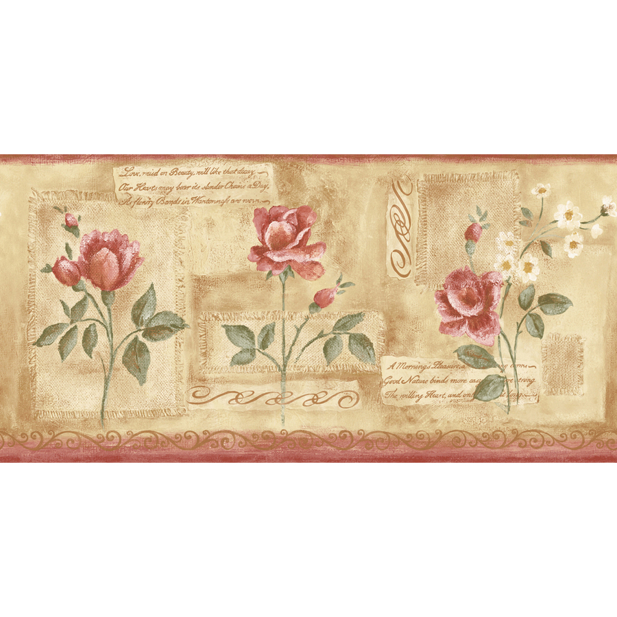 Red And Tan Rose Script Prepasted Wallpaper Border At Lowes