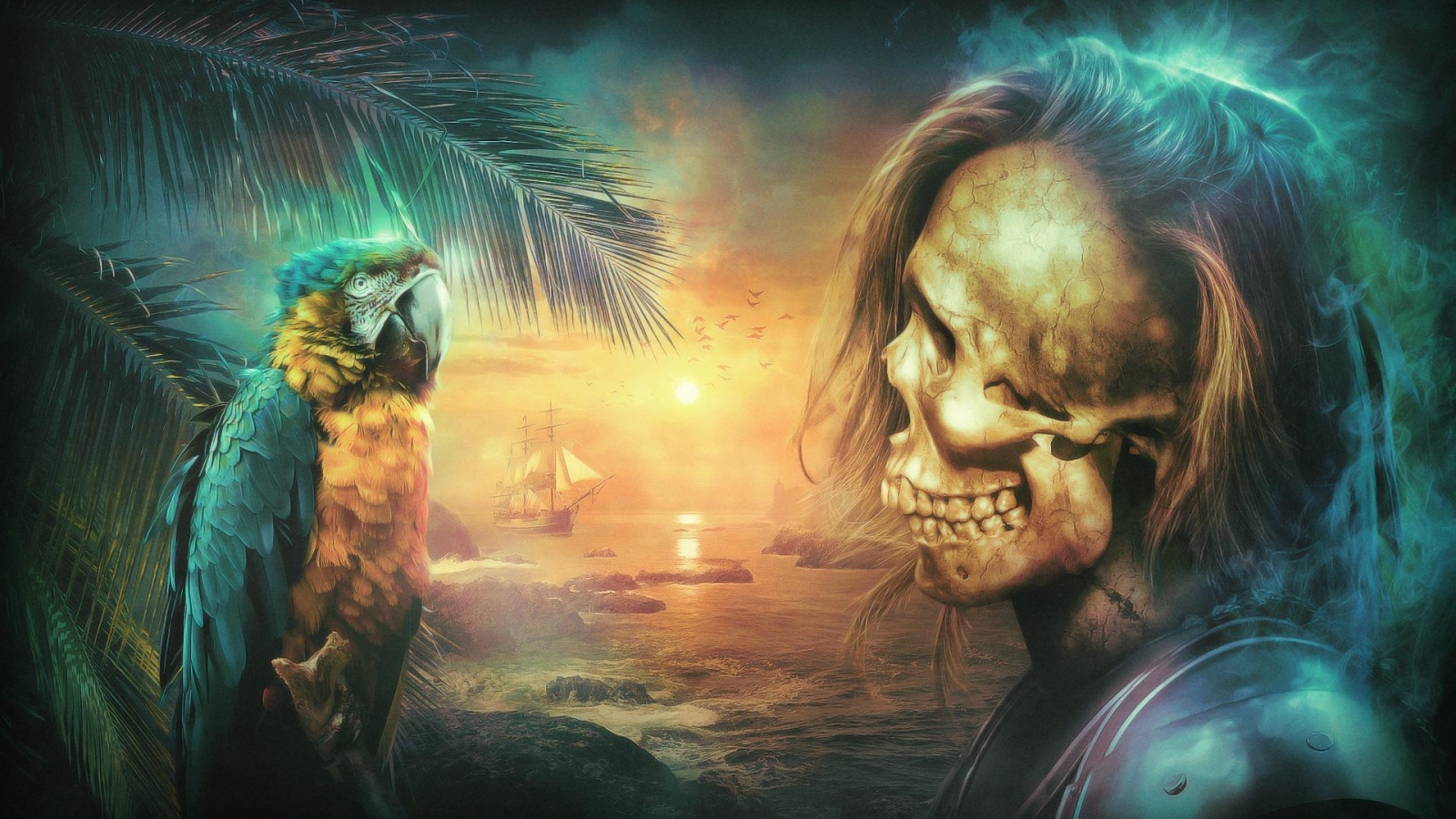 Skull And Parrot Wallpaper In 3d Abstract With