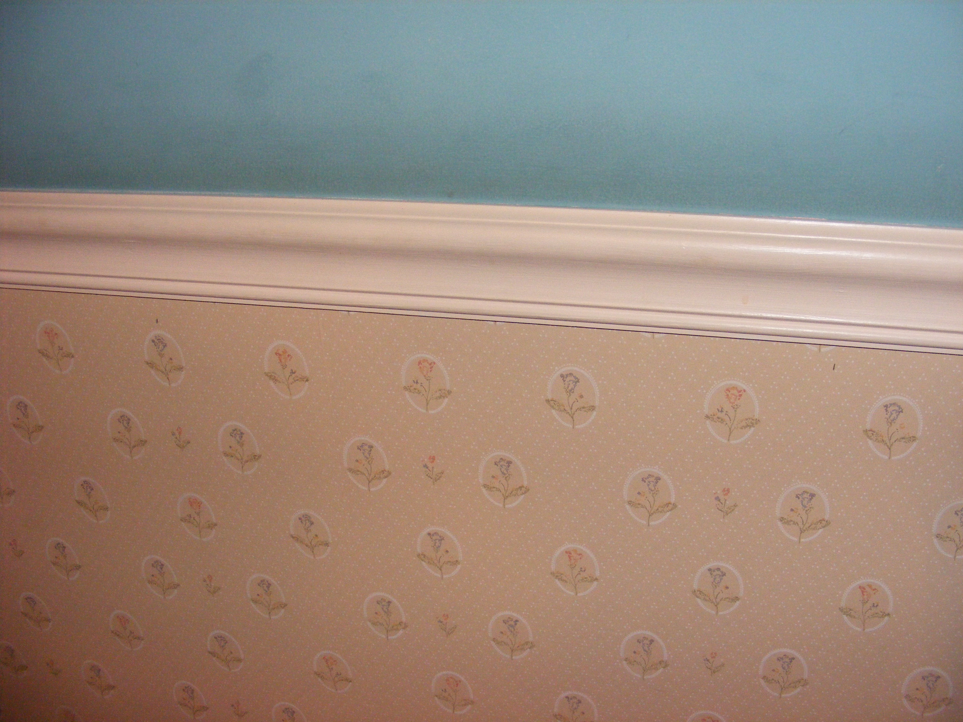 Wallpaper Below The Chair Rail And Teal Paint Color