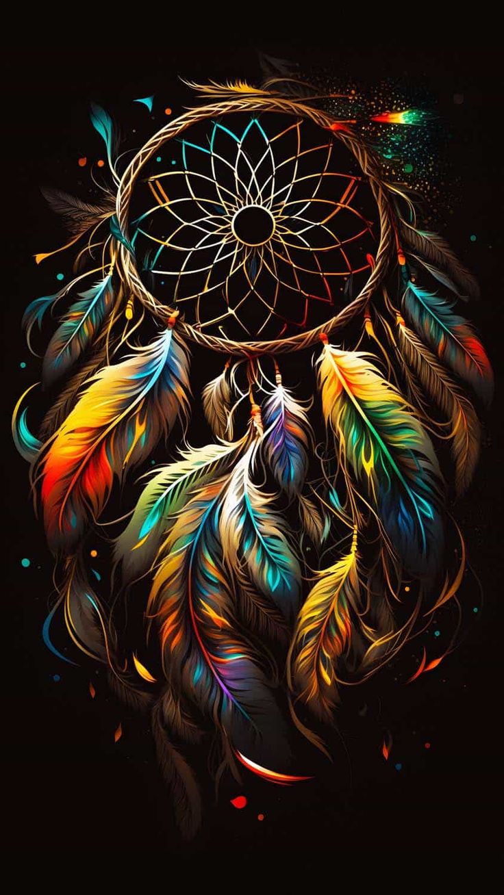 A Colorful Dream Catcher On Black Background Wallpaper