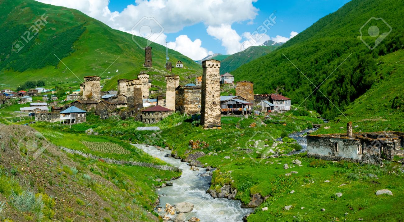 Country Landscape In Ushguli Svai Georgia Stock Photo