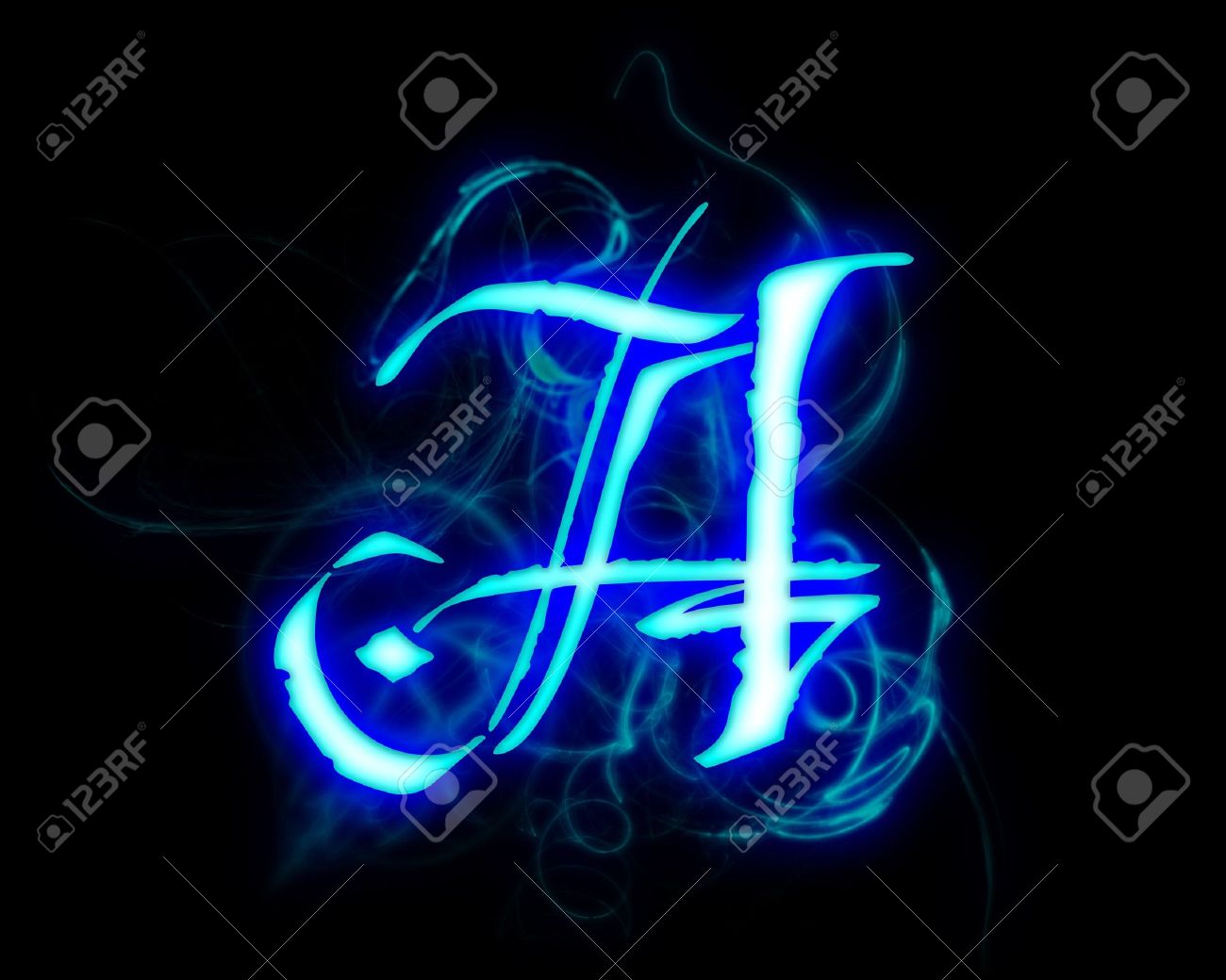 Blue Flame Magic Font Over Black Background Letter A Stock Photo