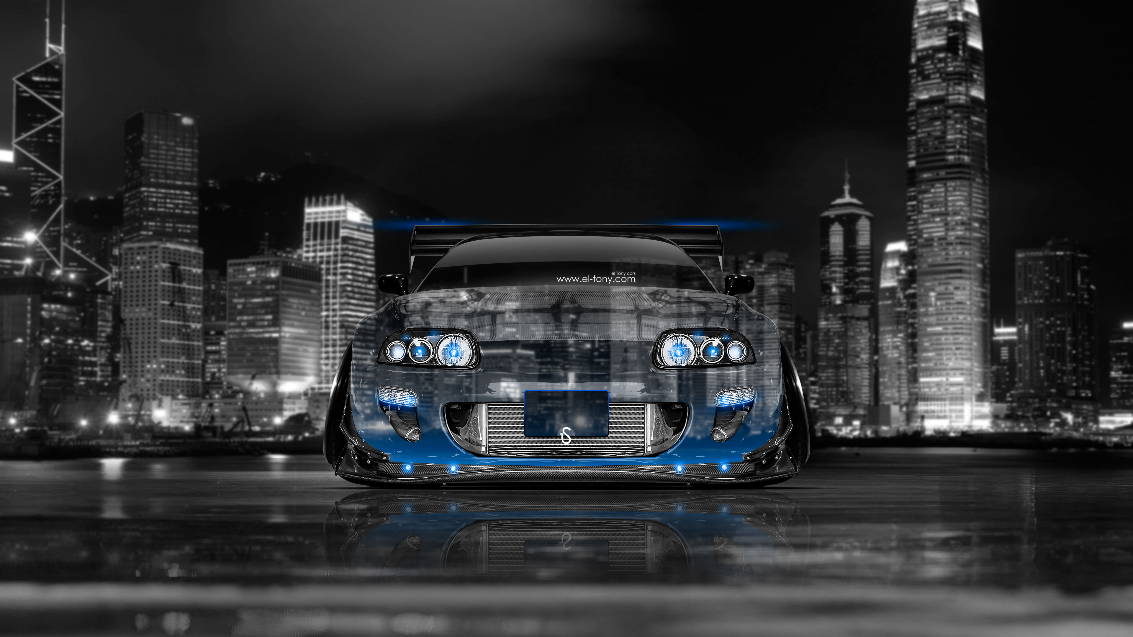 Supra Jdm Tuning Front Crystal City Car Blue Neon 4k Wallpaper