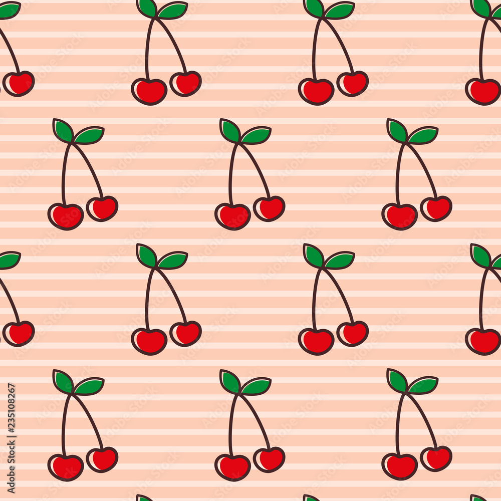 Vector Seamless Pattern With Cherry Colorful Backdrop Food
