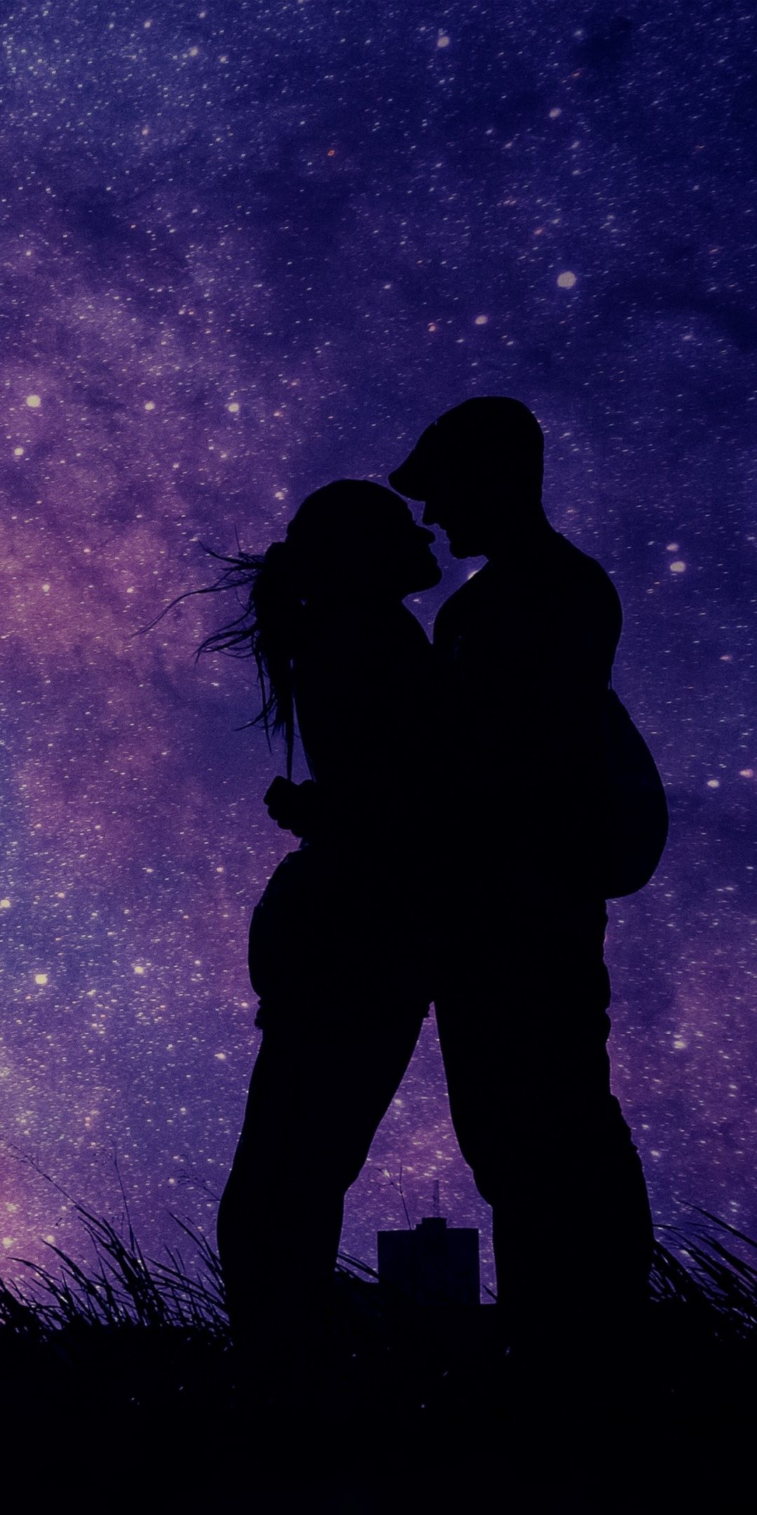 Couple Romantic Night Love Silhouette Art Wallpaper