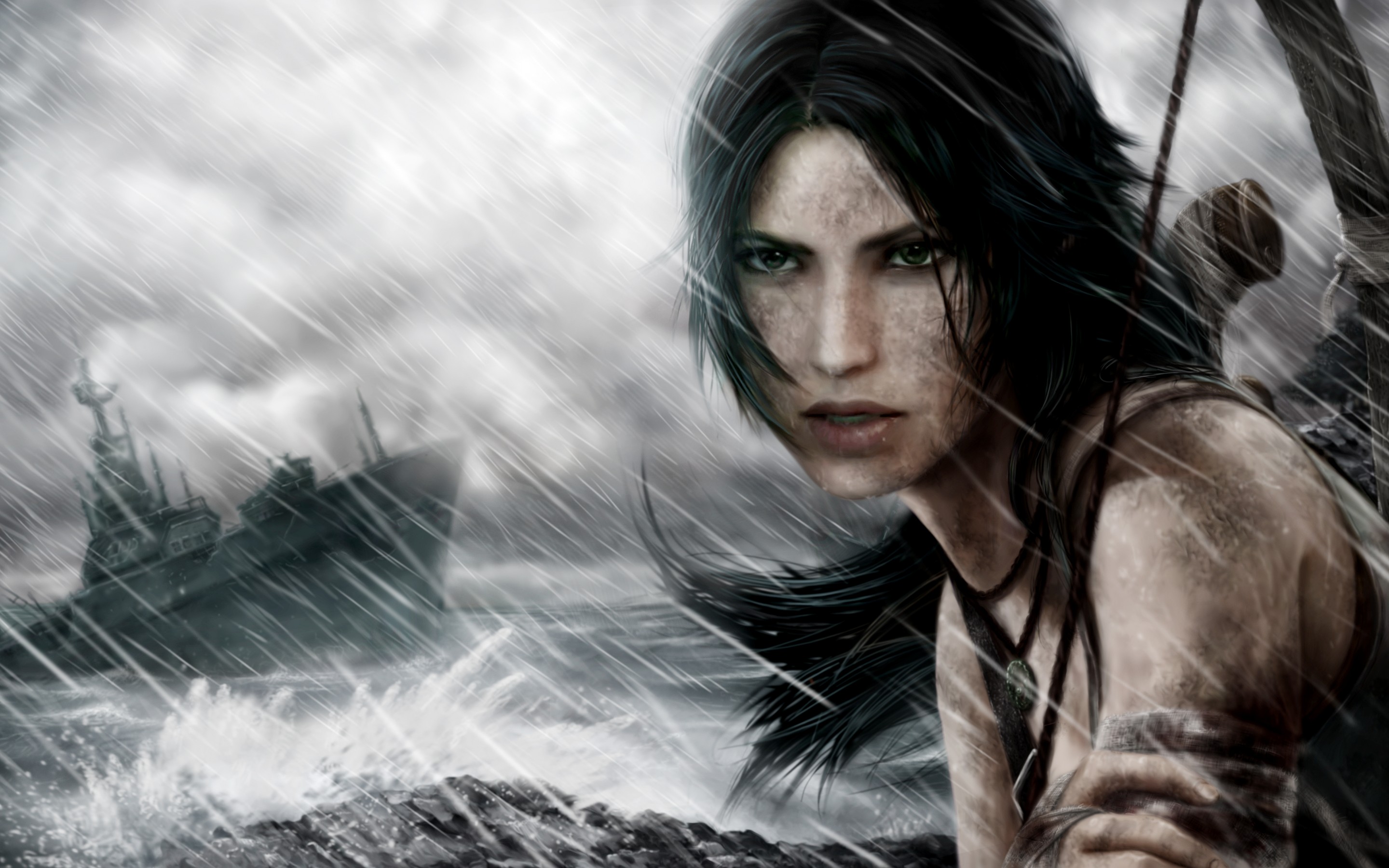Lara Croft Tomb Raider Lara Croft the game girl gun bow face eyes hair
