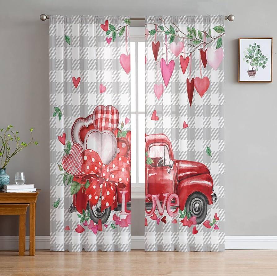 Amazon Valentines Day Truck Sheer Curtains Inches Length