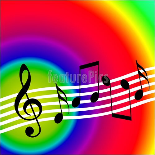 Of Bright Colorful Music Background With Musical Notes And Treble Clef