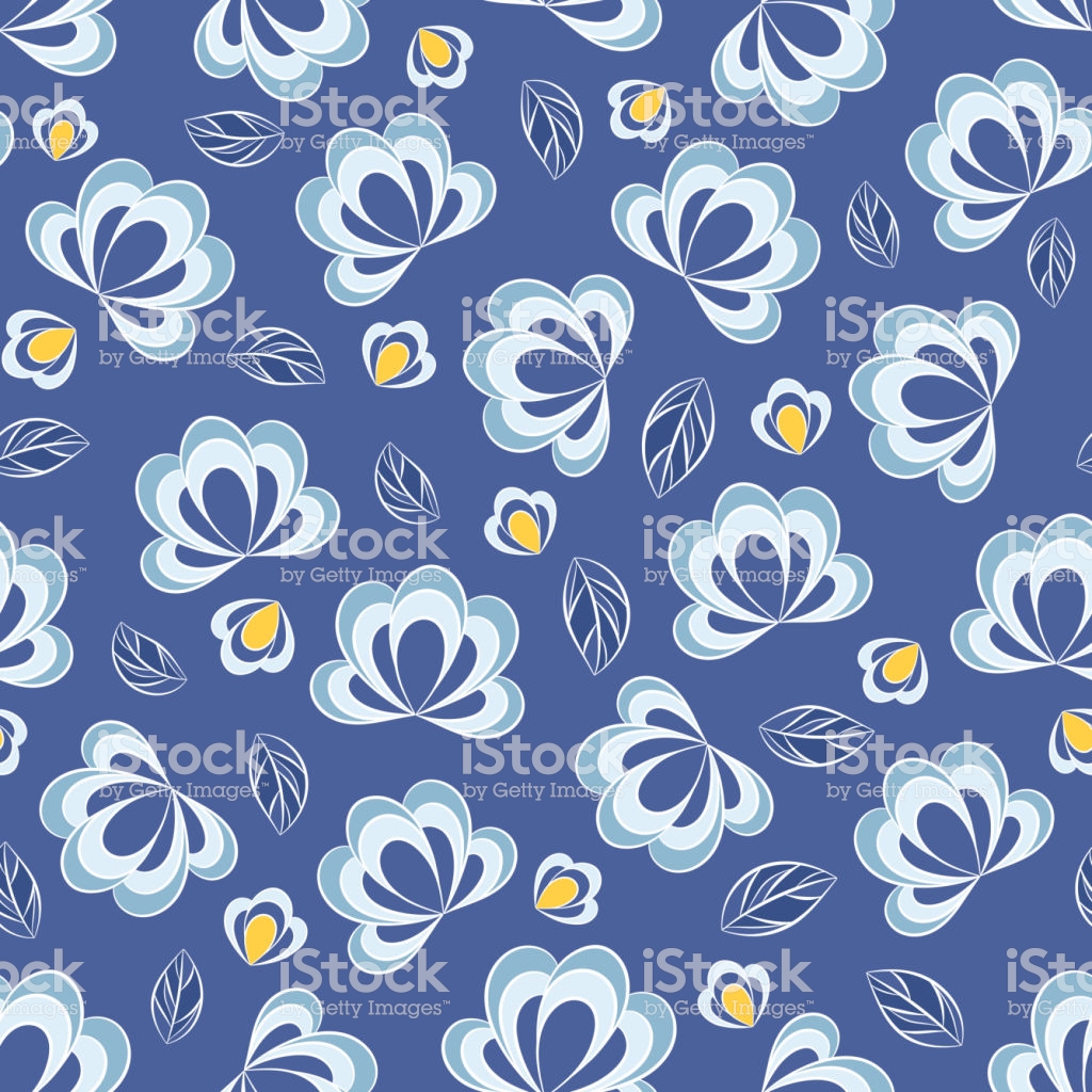 Seamless Vector Floral Pattern With Abstract Flowers In Blue And