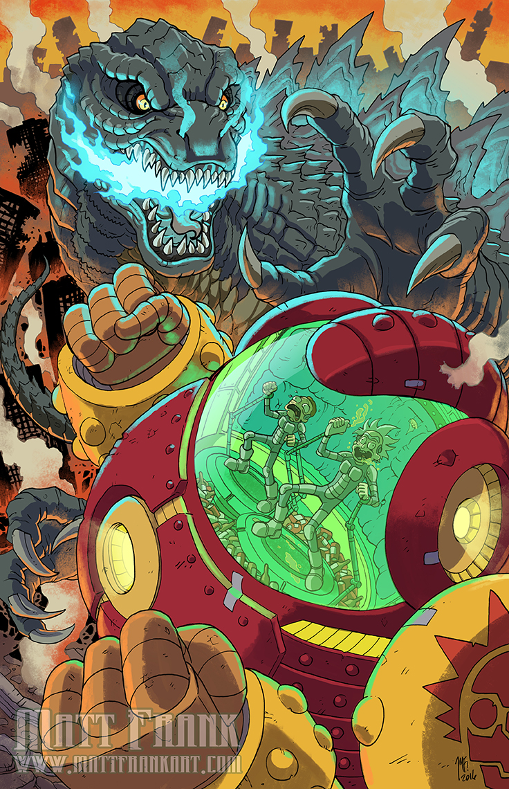 Rick And Morty Vs Godzilla Fcbd Print By Kaijusamurai On