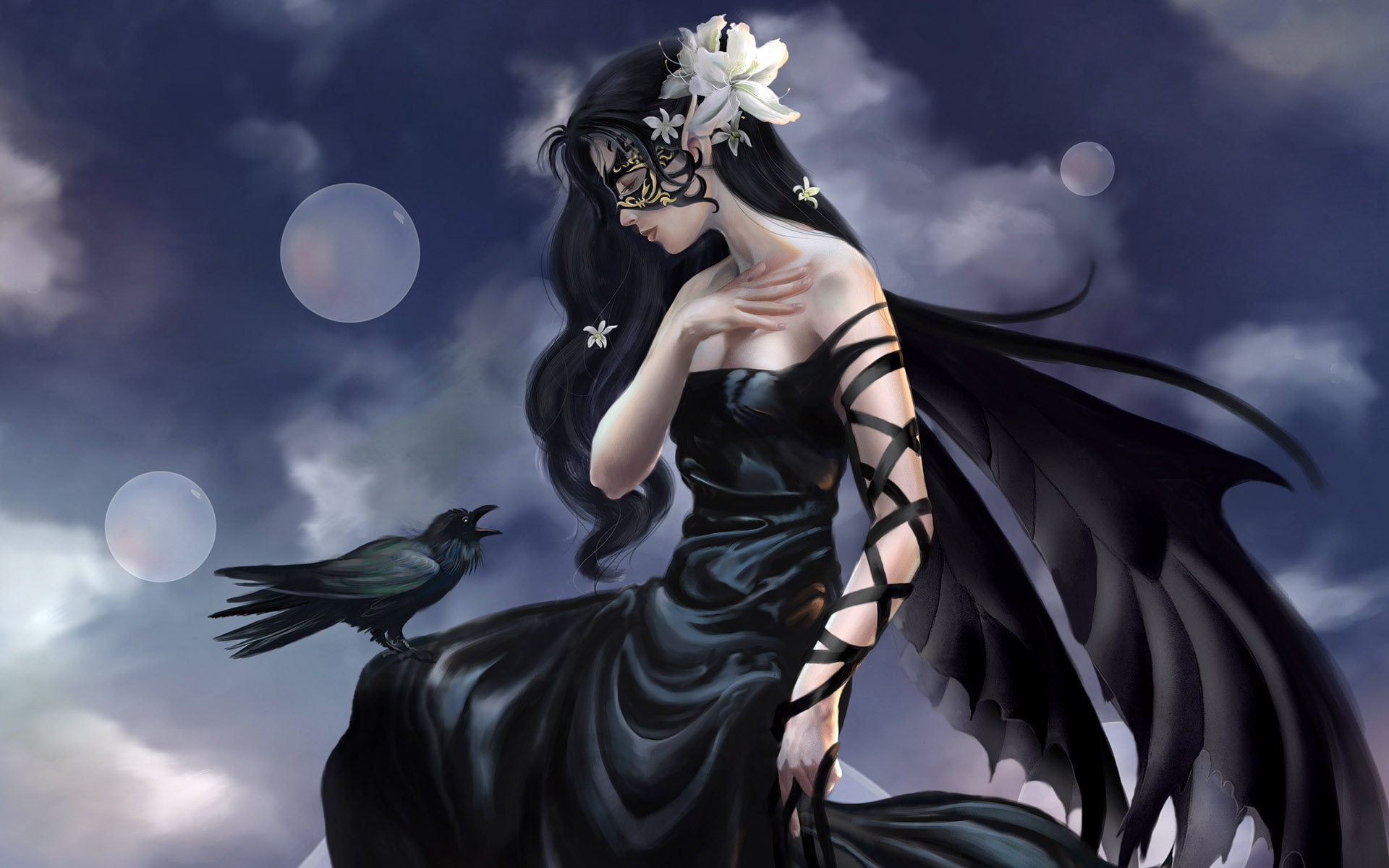 Fantasy Dark Witch Animals Birds Raven Gothic Women Cg Digital Art