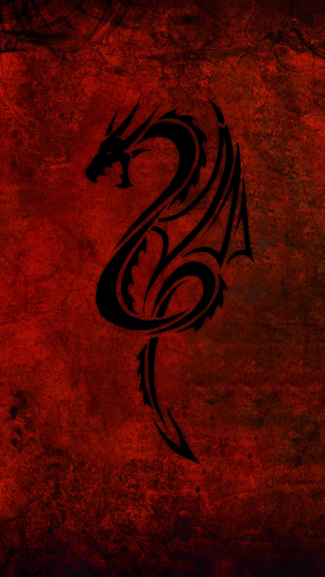 Download Wallpaper 640x1136 dragon pattern red black iPhone 5S 5C