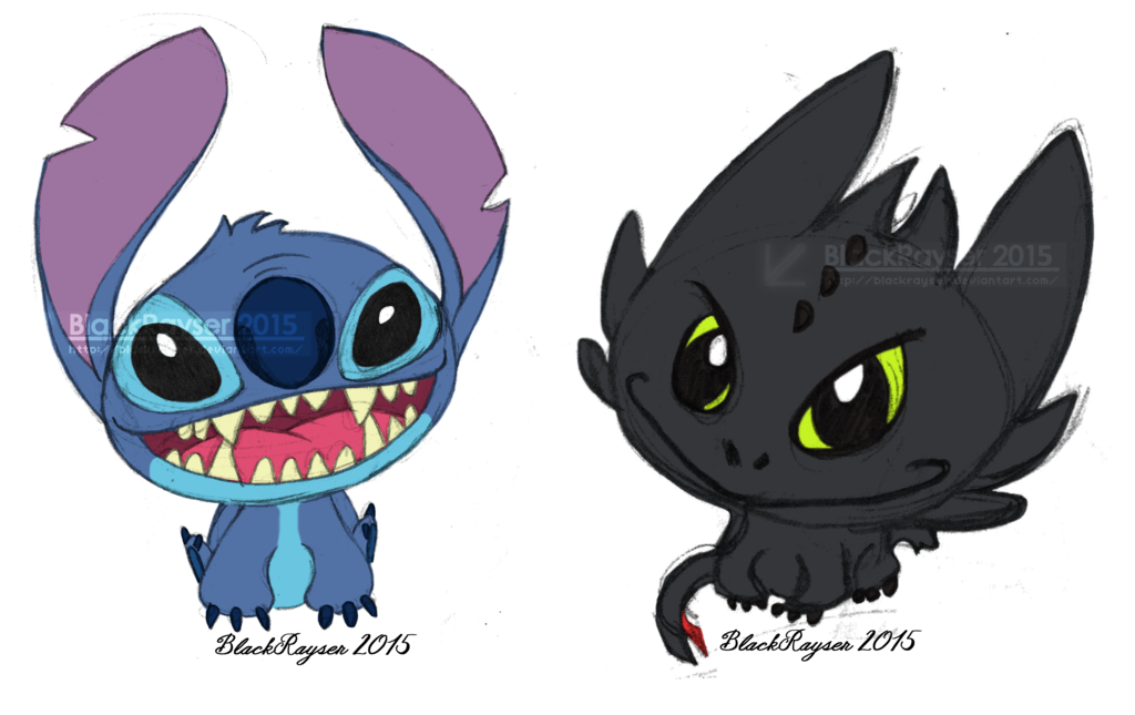 Chibi Stitch and Toothless by BlackRayser on