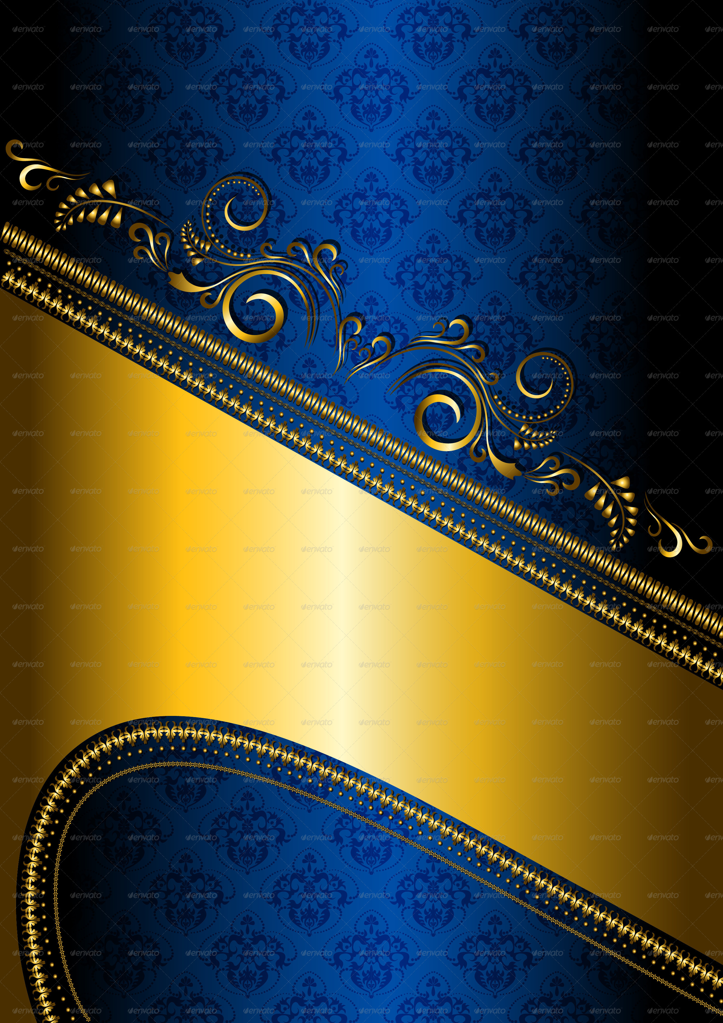 Gold Border on Blue Patterned Background   GraphicRiver Previewer