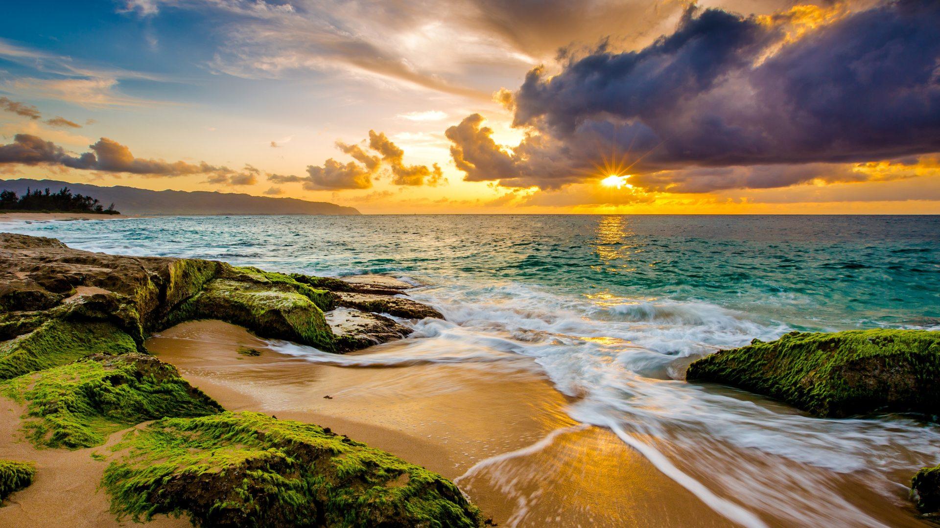 I Sunset Ocean Beach Waves Clouds 4k Ultra HD Wallpaper Eyecandy