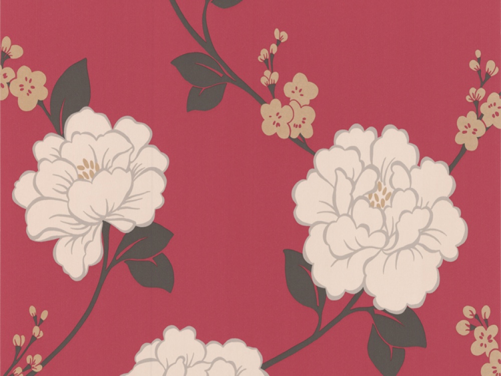 Delivery On Llb Shantung Red Cream Floral Wallpaper