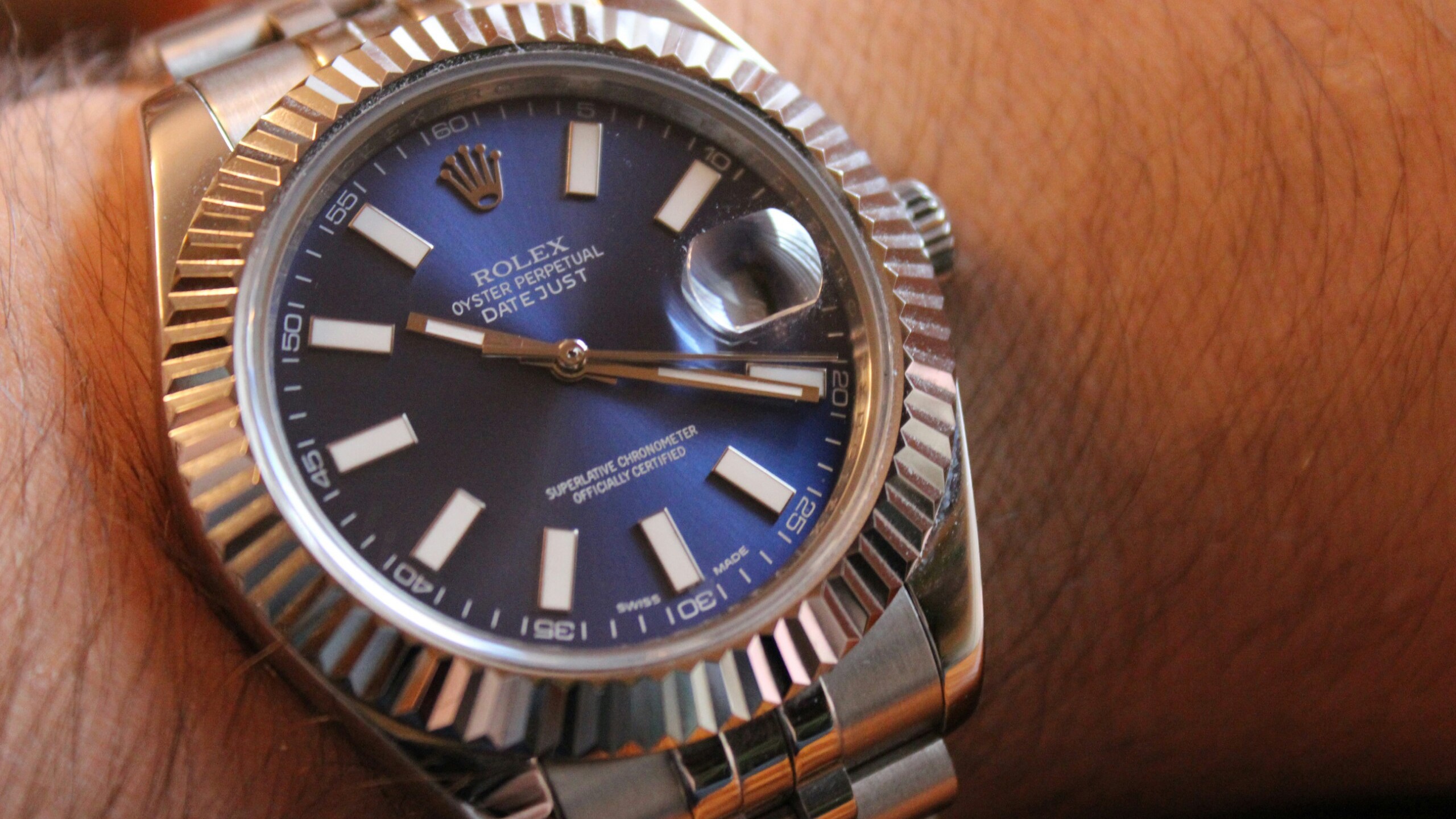 Rolex Oyster Perpetual Date Just Blue Dial Watch HD Wallpaper