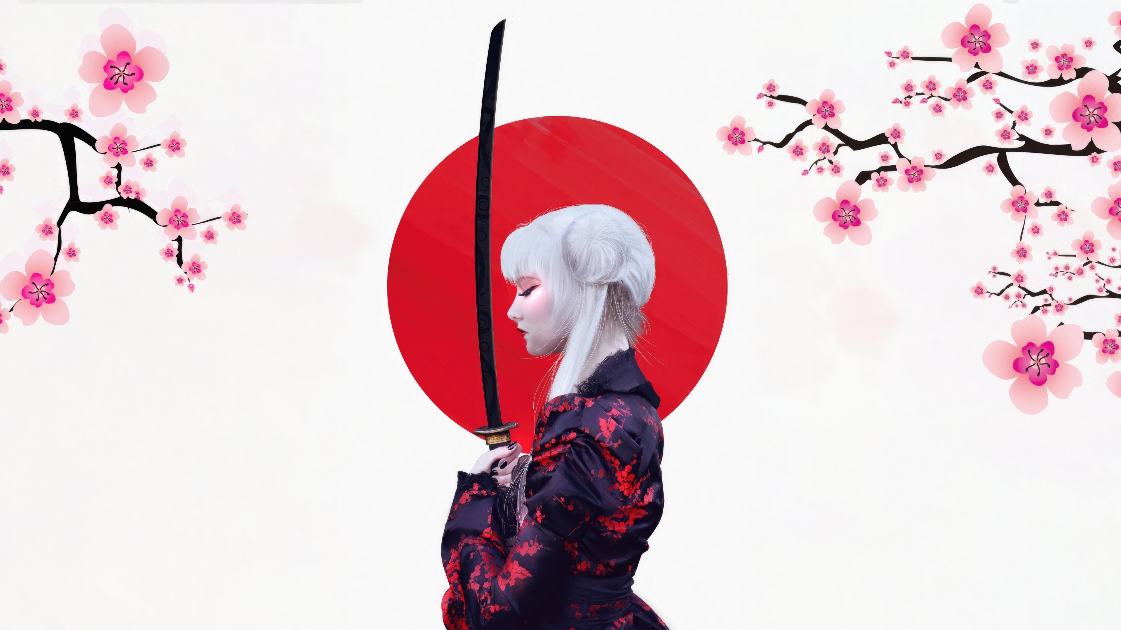Samurai Japanese Girl Minimalism 4k Wallpaper HD Artist Image