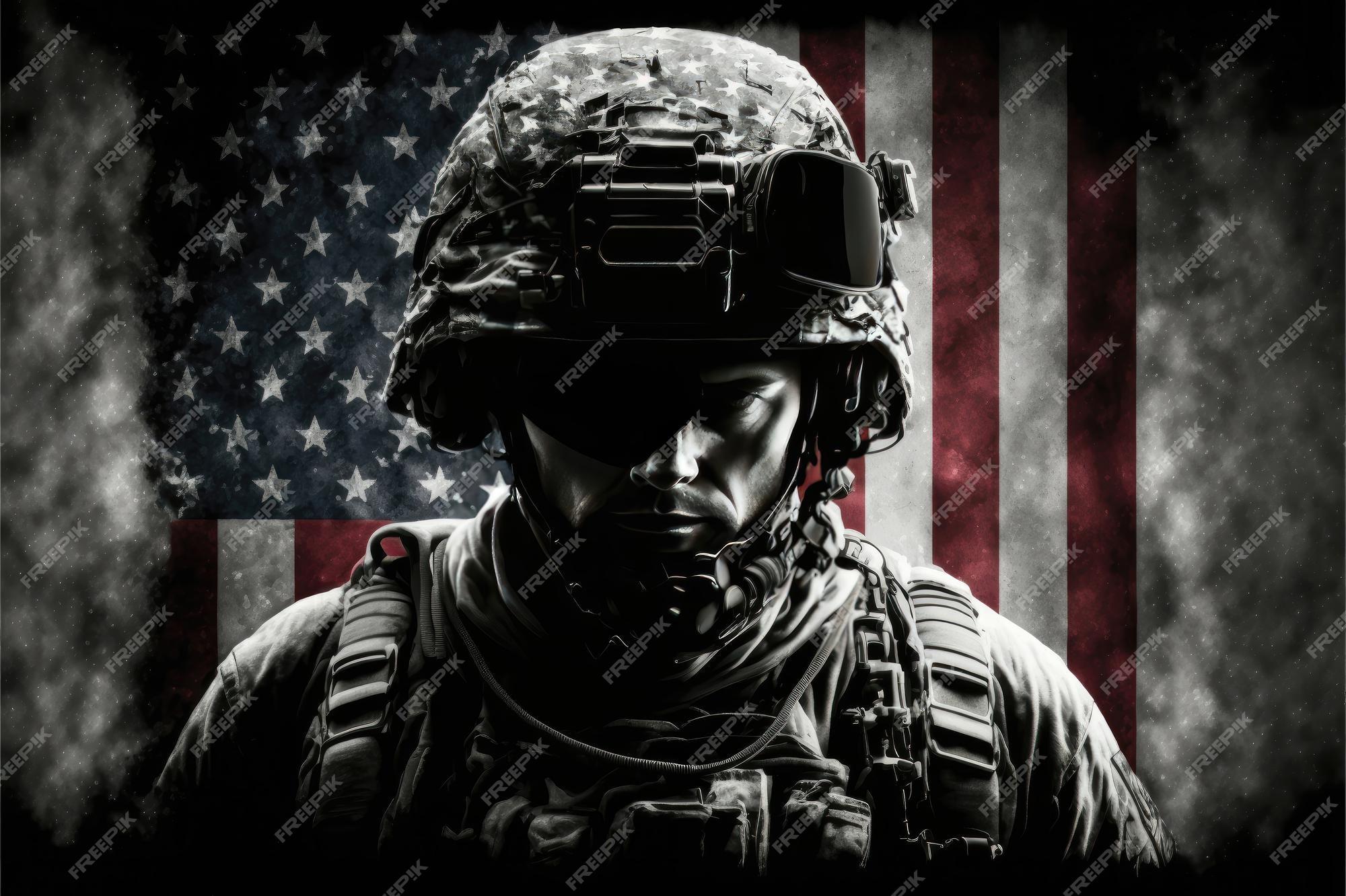Premium Photo Us american flag on soldier background