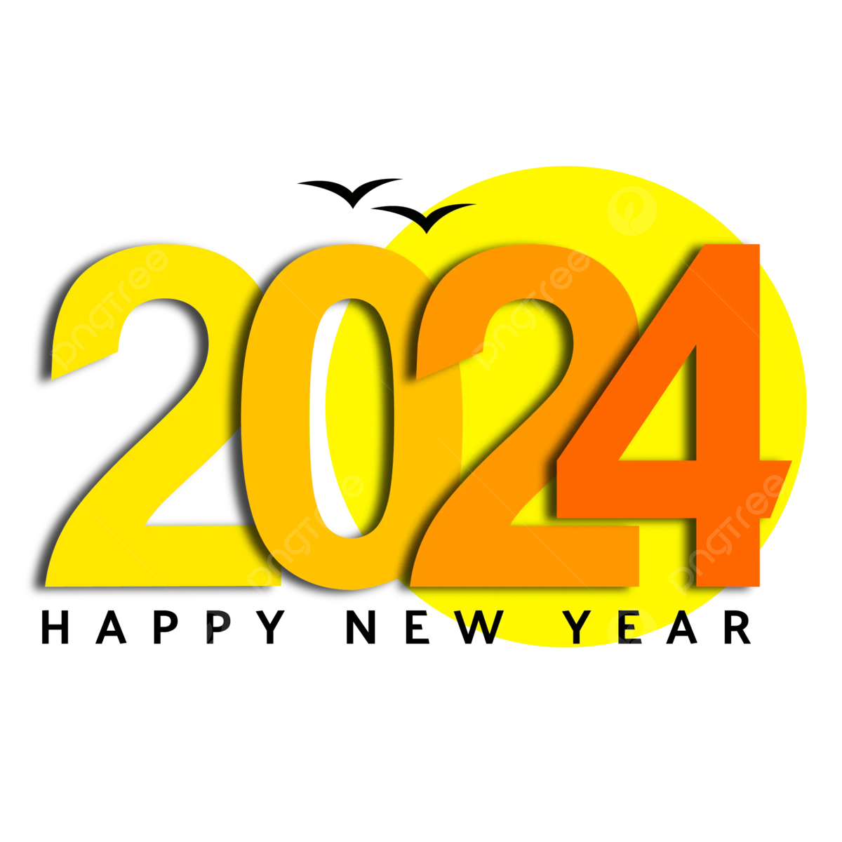 Stylish 2024 New Year graphic against a black background with a yellow circle element, ideal for a modern and aesthetic wallpaper