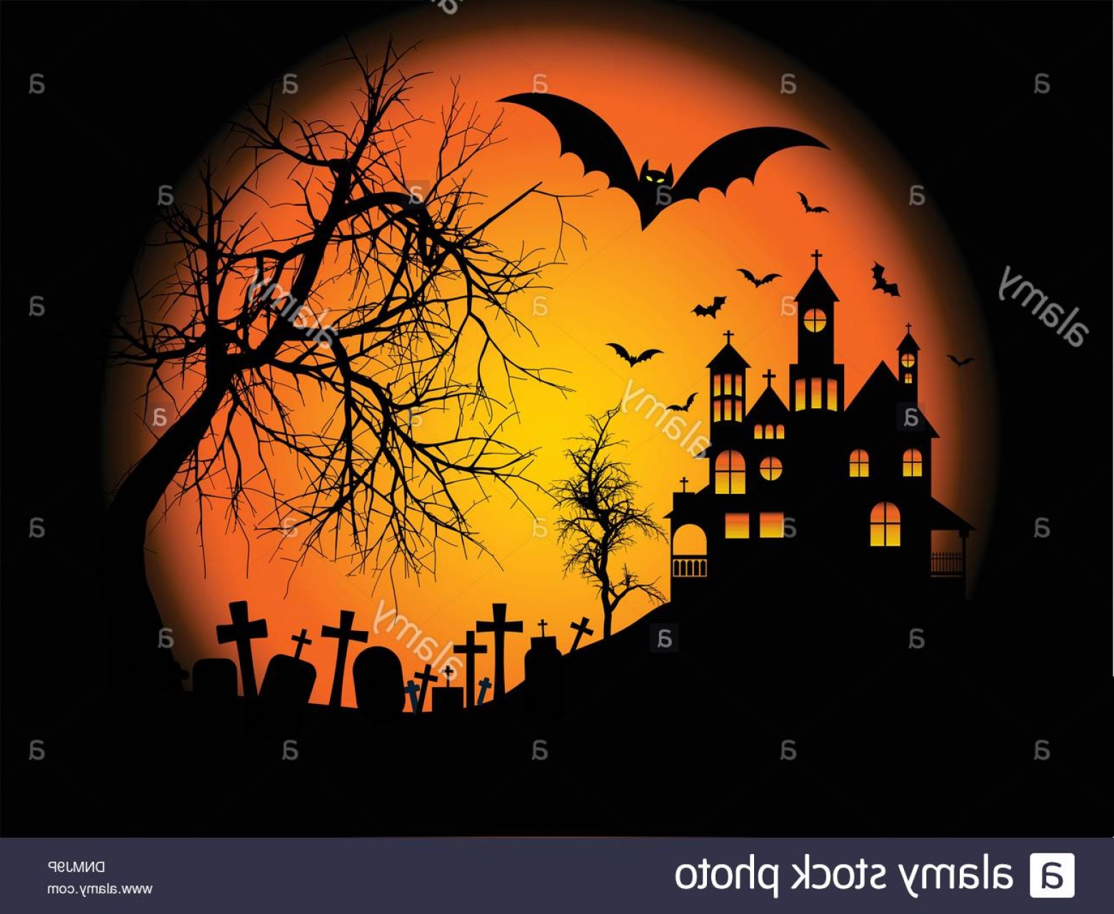 Spooky Halloween Background With Haunted House On A Hill Image