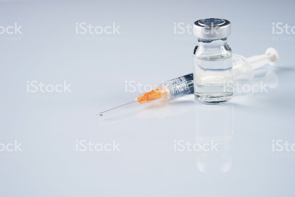 Medical Ampoules Infusion And Syringe With Injection Isolated On