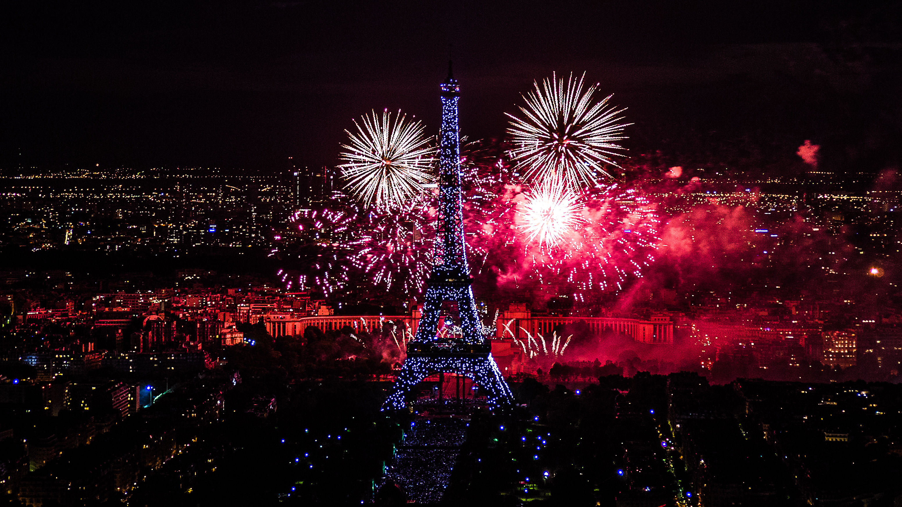 Eiffel Tower At Night With Fireworks HD Wallpaper Background Image