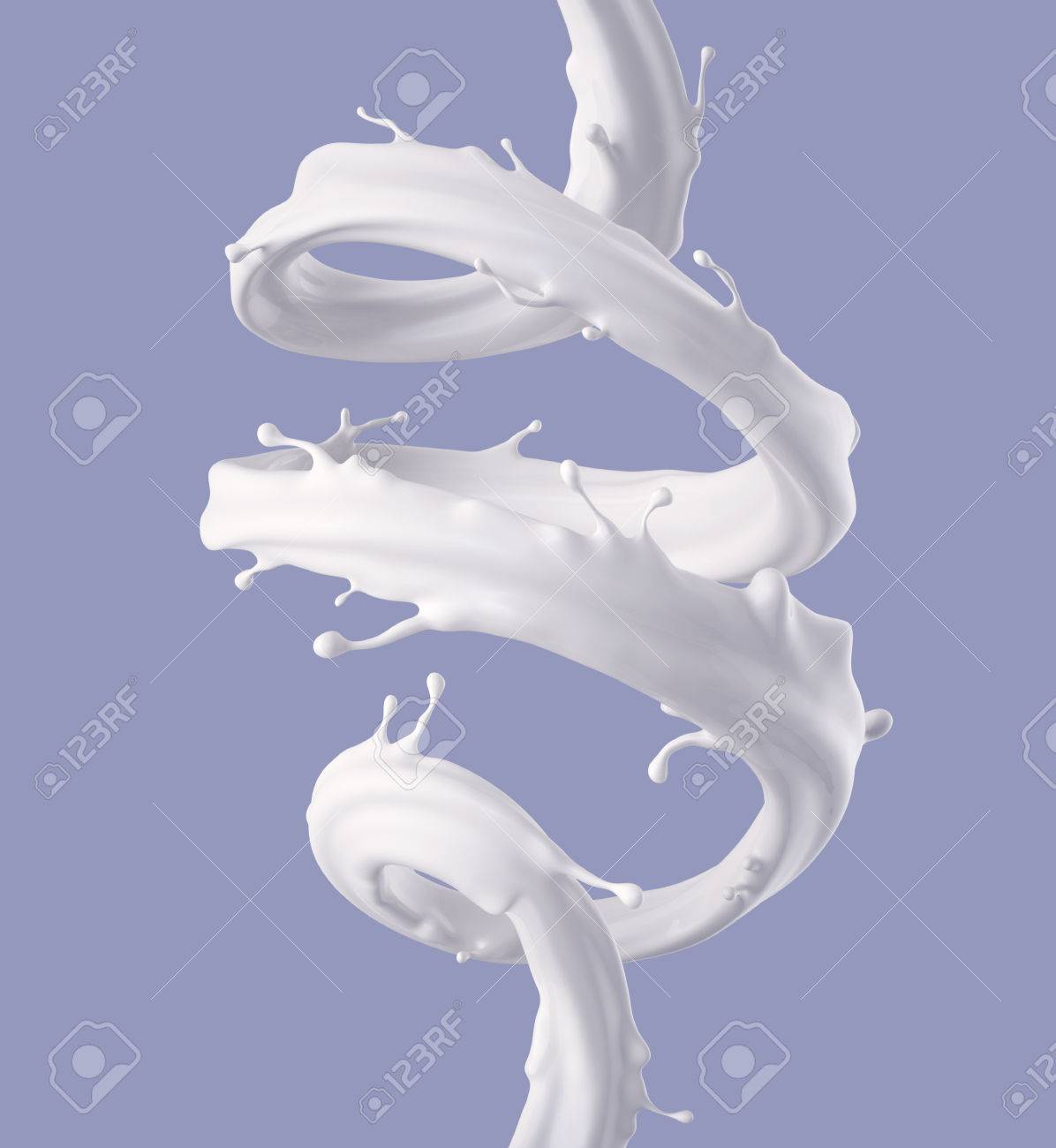 3d Render Milk Spiral Jet White Splash Liquid Wave Paint