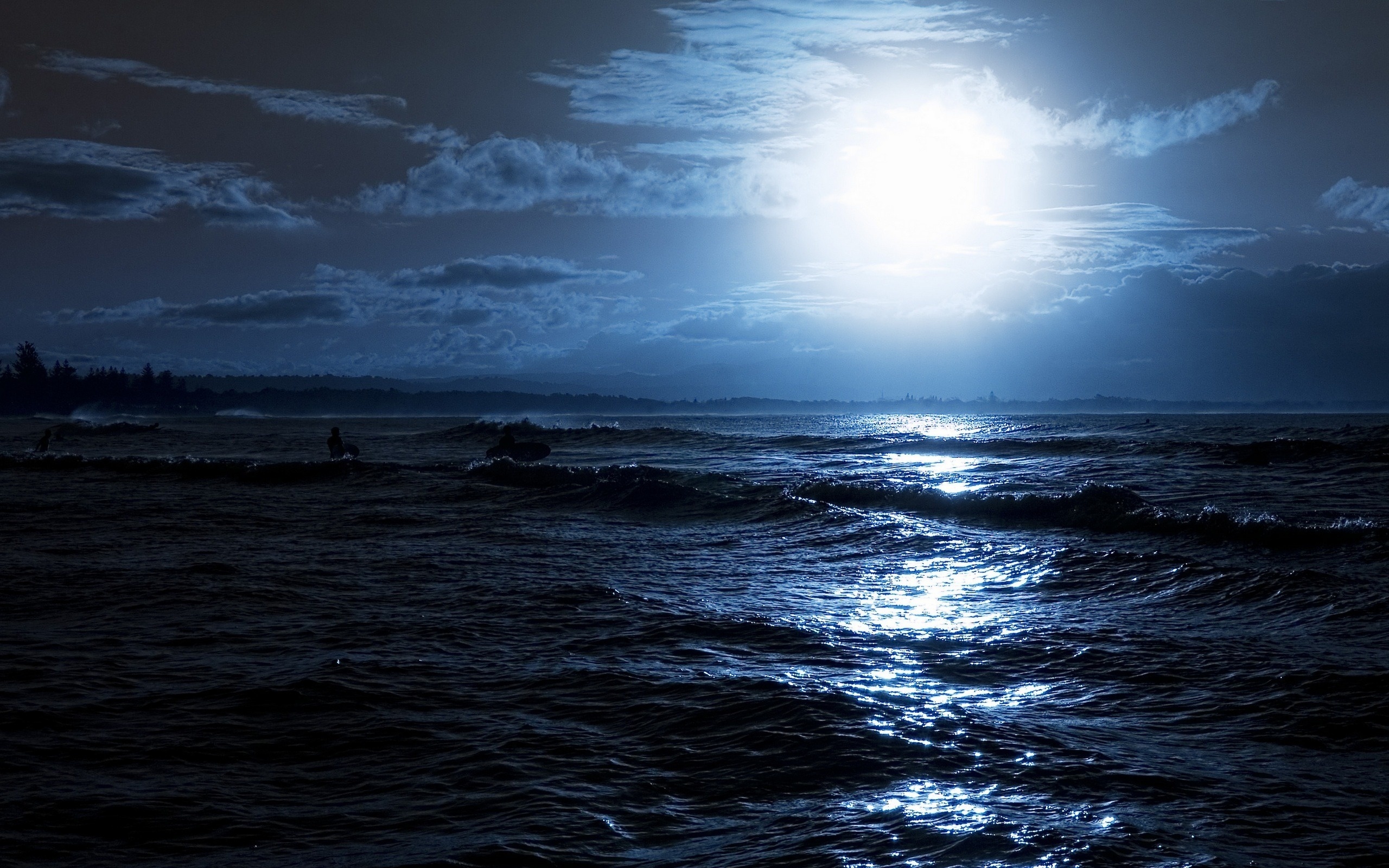 Wallpaper Moon Sea Night Clouds Wave Desktop Nature