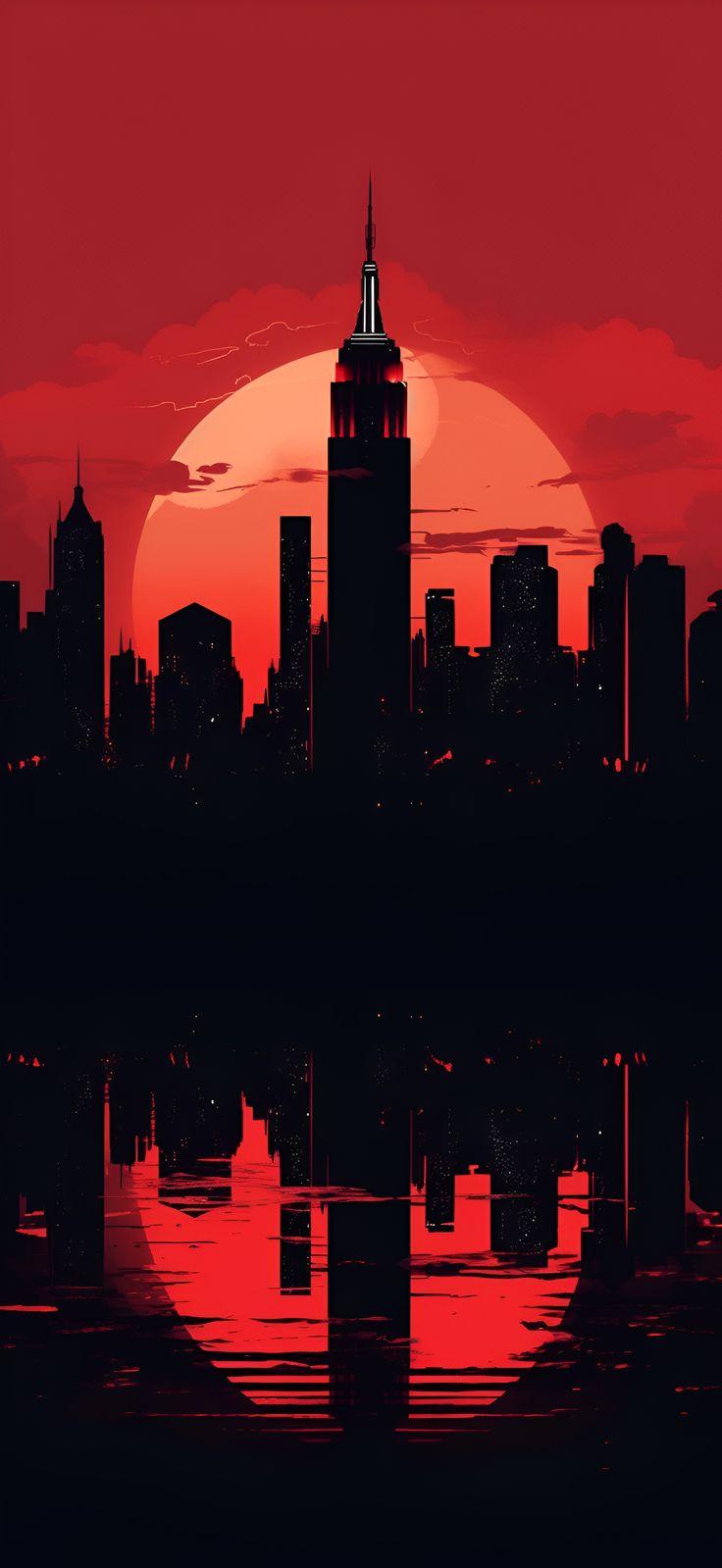 New York City Skyline Burning Red Aesthetic Wallpaper iPhone in