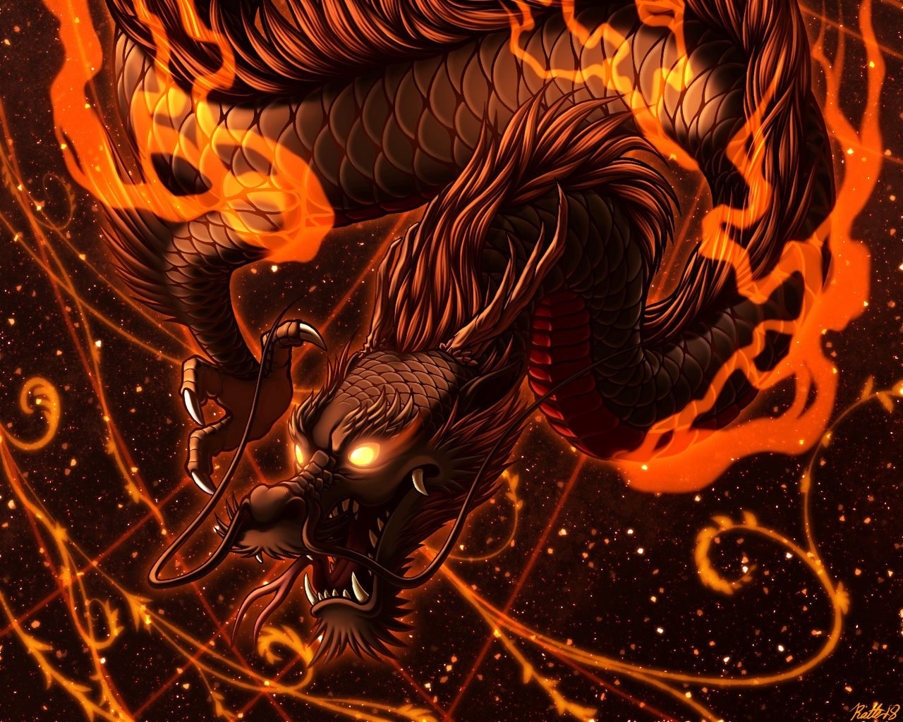 Wallpaper Dragon Fire Art Flame Snake