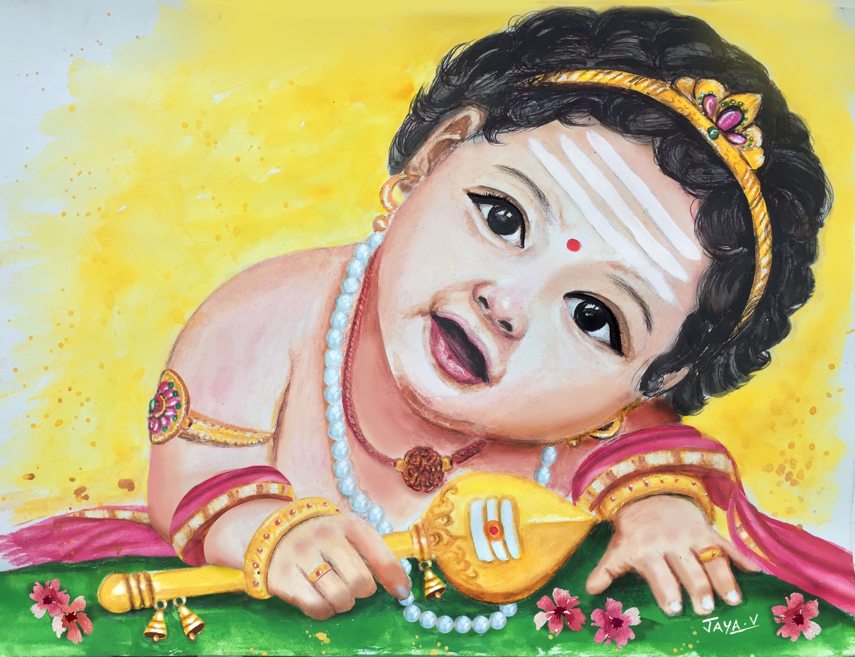 Baby Murugan Watercolor Art Cartoon Drawing Lord