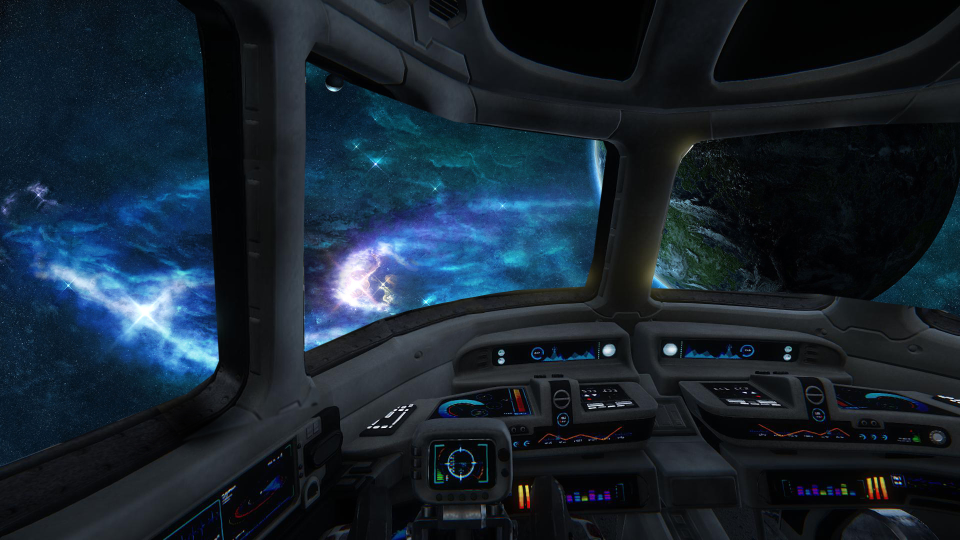 spaceship control panel hologram wallpaper