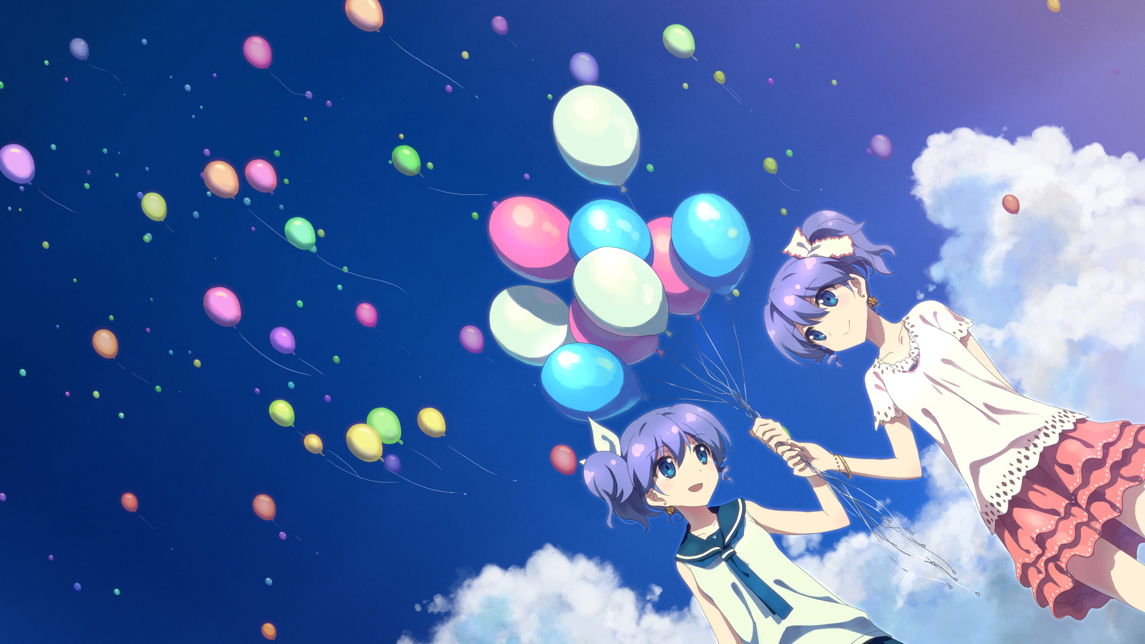 Ladymade Star anime girls balloon sky clouds wallpaper 3840x2160