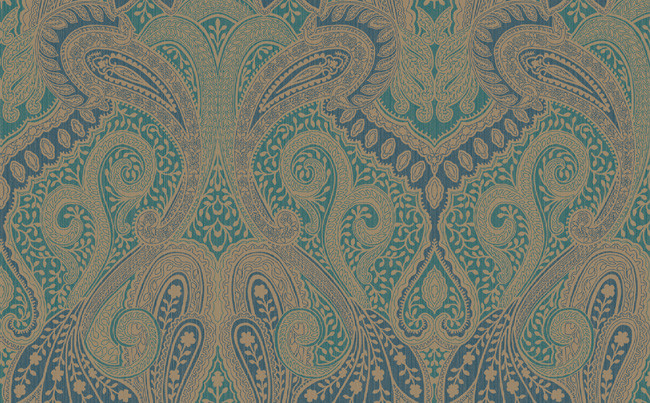 Morocco Paisley Wallpaper In Blues Greens And Metallic Design By