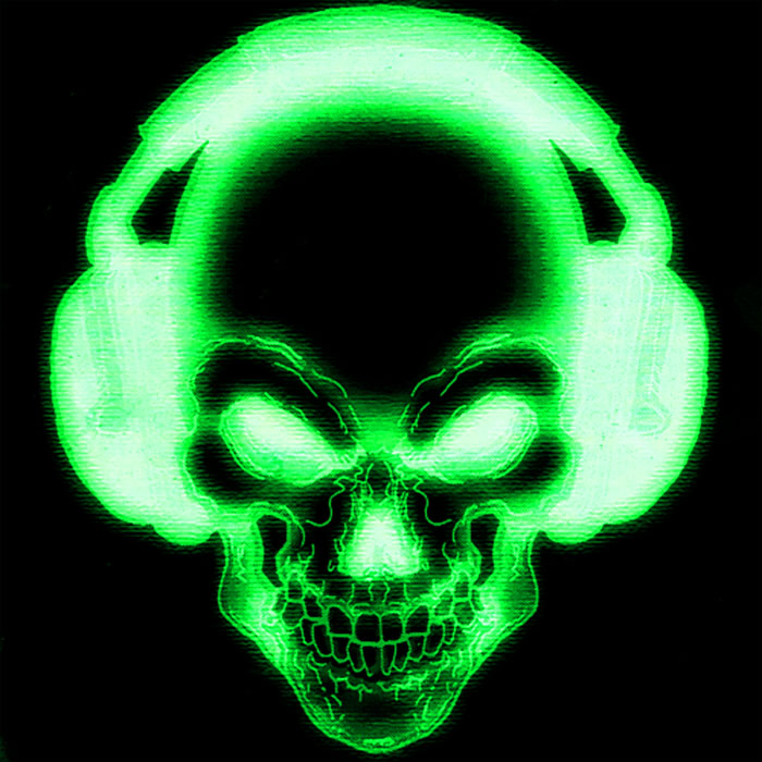 Green Skull With Headphones By Finnegane
