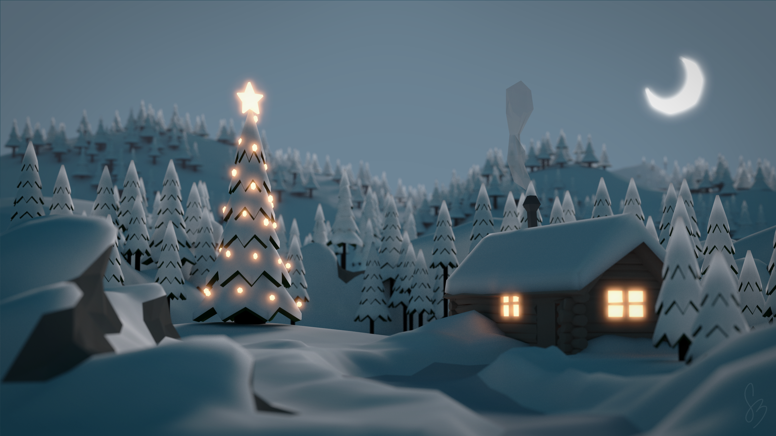 Cozy Winter Cabin R Wallpaper