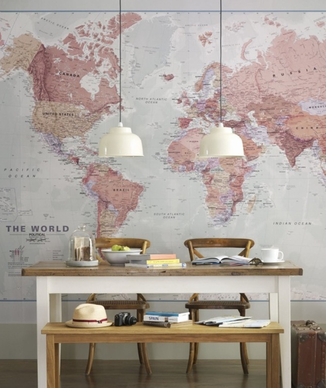 Ideas Wall Decor Design With World Map Wallpaper Nijihomedesign