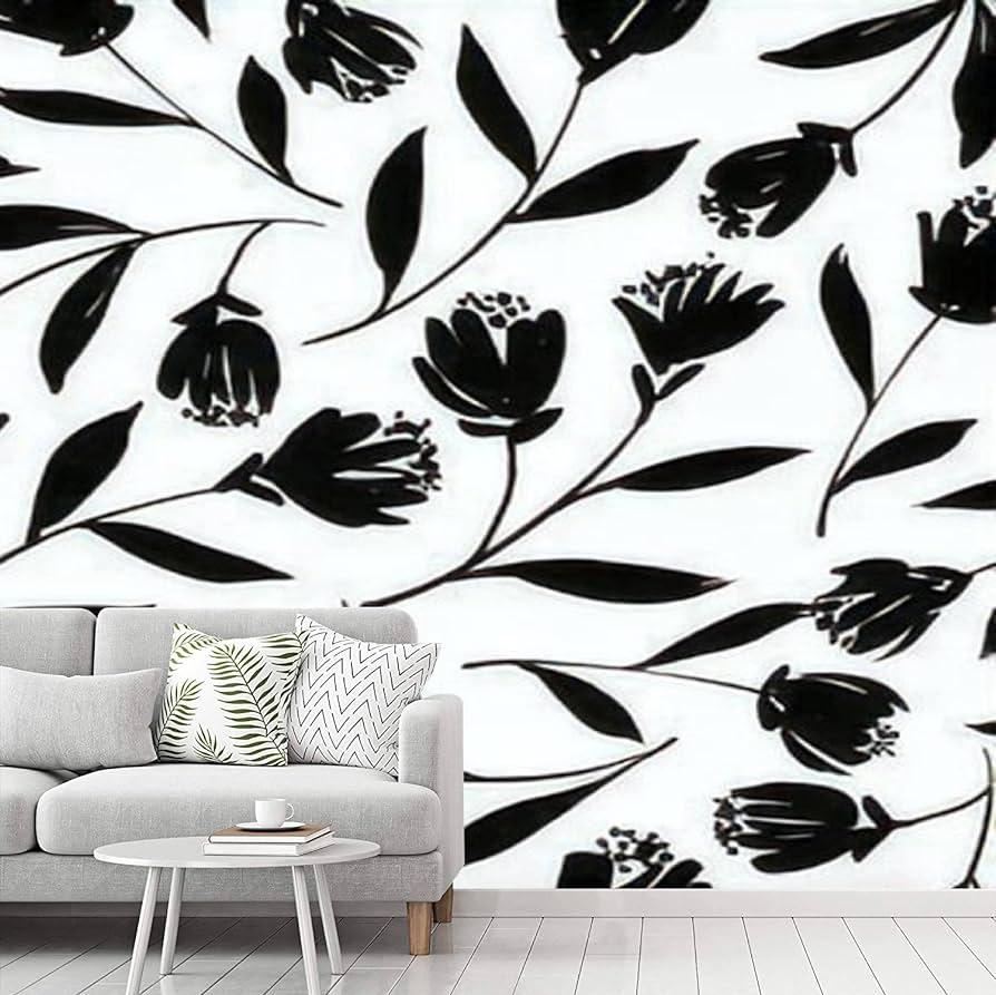 Peel And Stick Wallpaper Black Tulips Seamless Hand Drawn