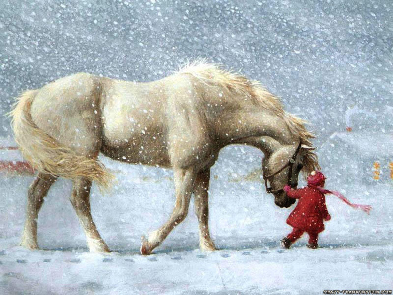 Christmas Wallpaper Christmas Time Horses in snow Horses