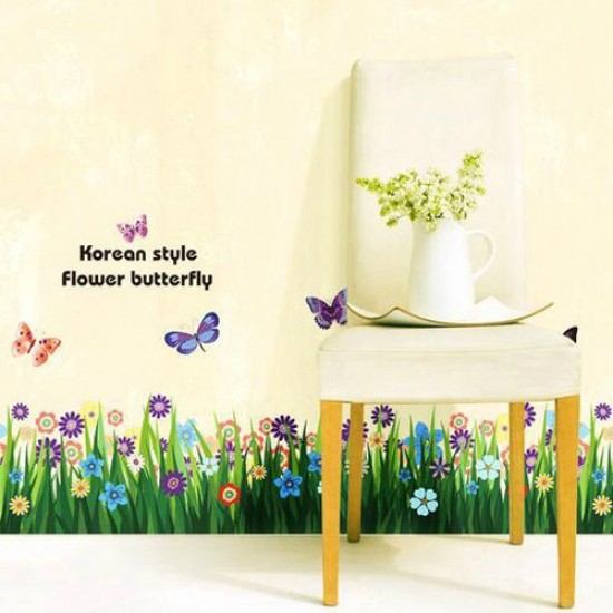 Butterfly Grass Flowers Wall Border   Easy to Peel and Stick Wall