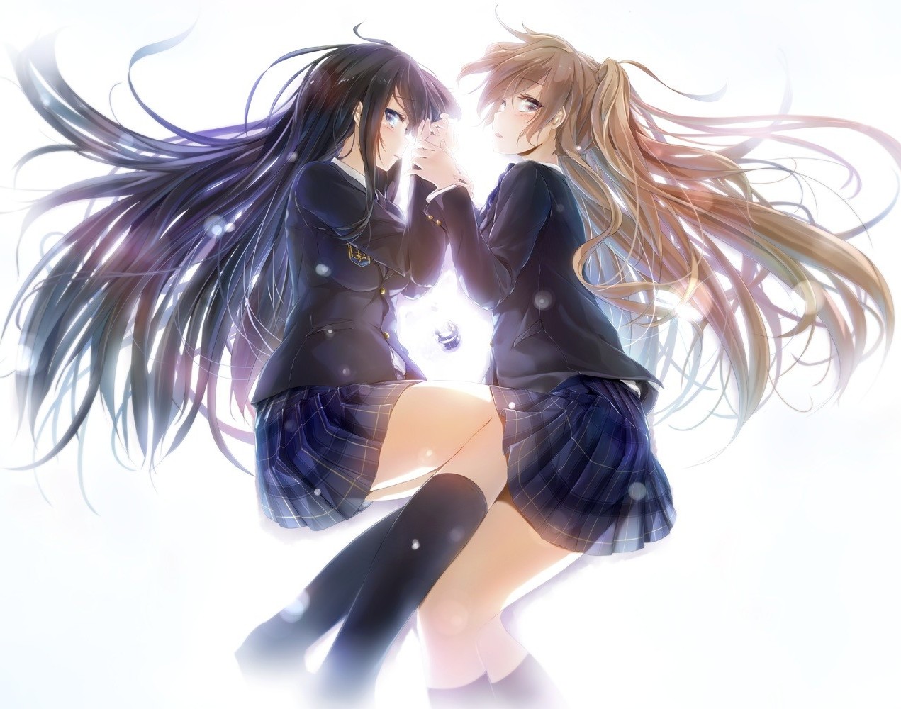 Anime Girls School Uniform Schoolgirls Wallpaper