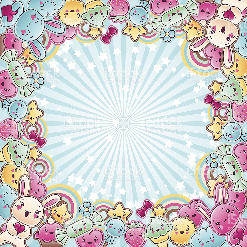 Cute Colorful Kawaii Doodles Background For Children Stock