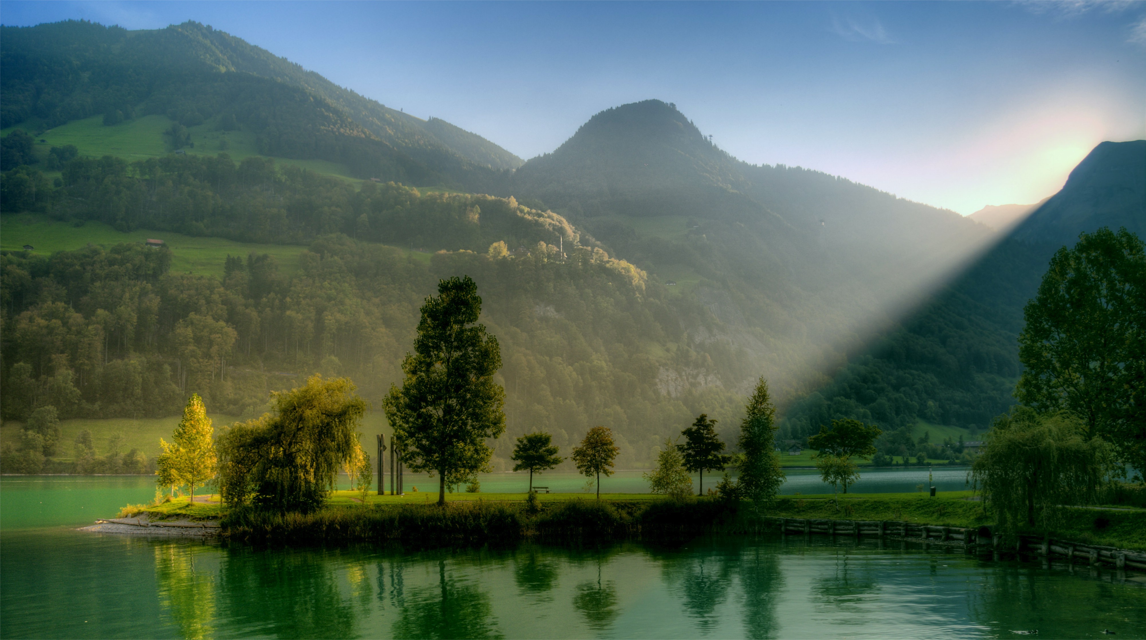 Nature Landscape Lake Sunlight Hill Switzerland Wallpaper HD