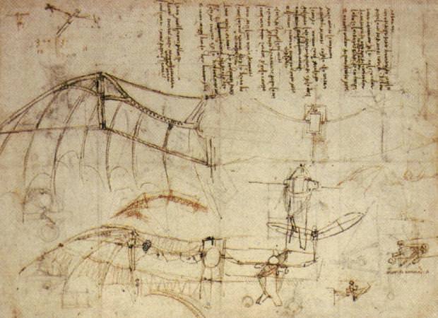 Design For A Flying Machine Is Drawing By Leonardo Da Vinci