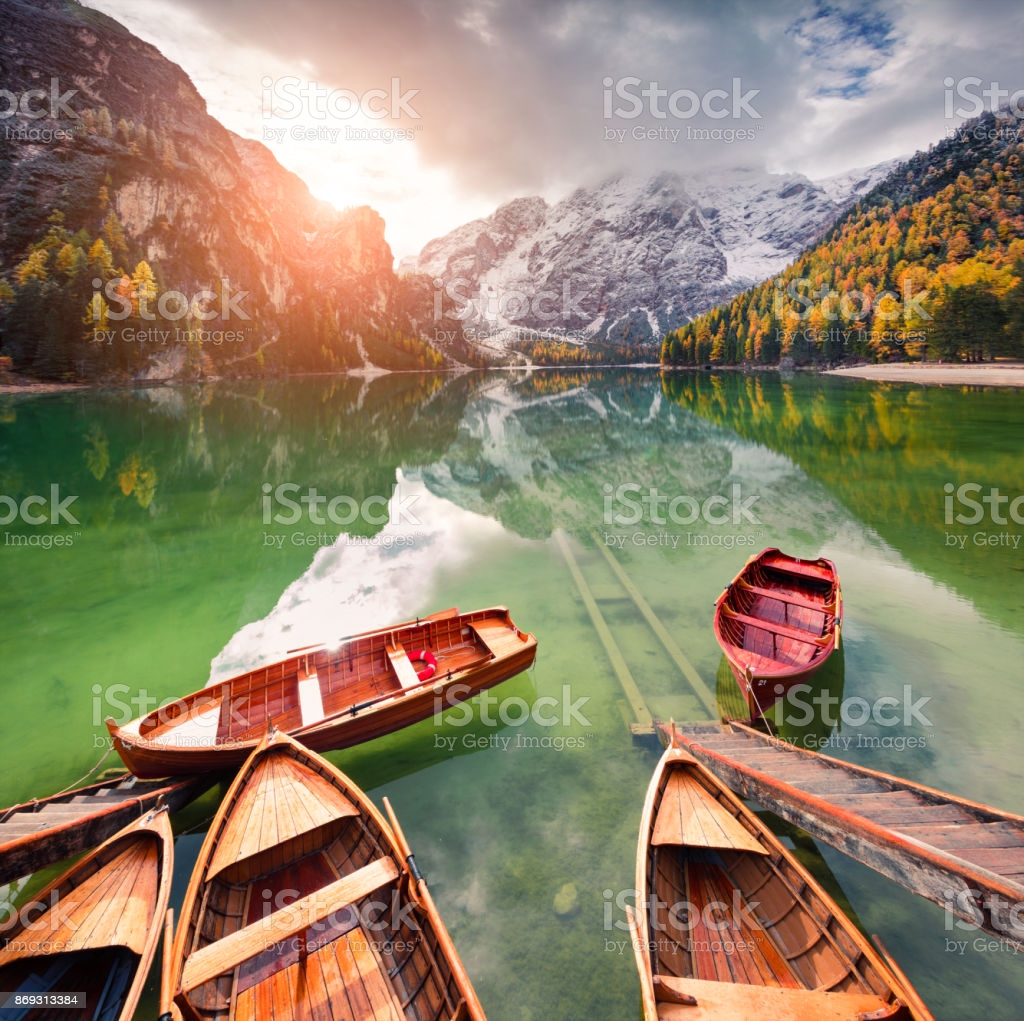 Free download Pleasure Boats On Braies Lake And Seekofel Mount On