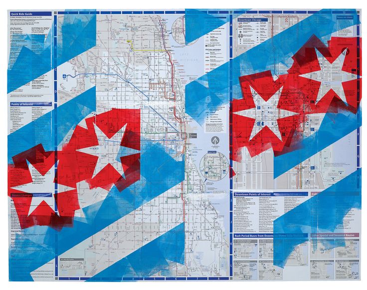 Chicago Flag Wall Art Chicago flag on cta map chicago map wall art