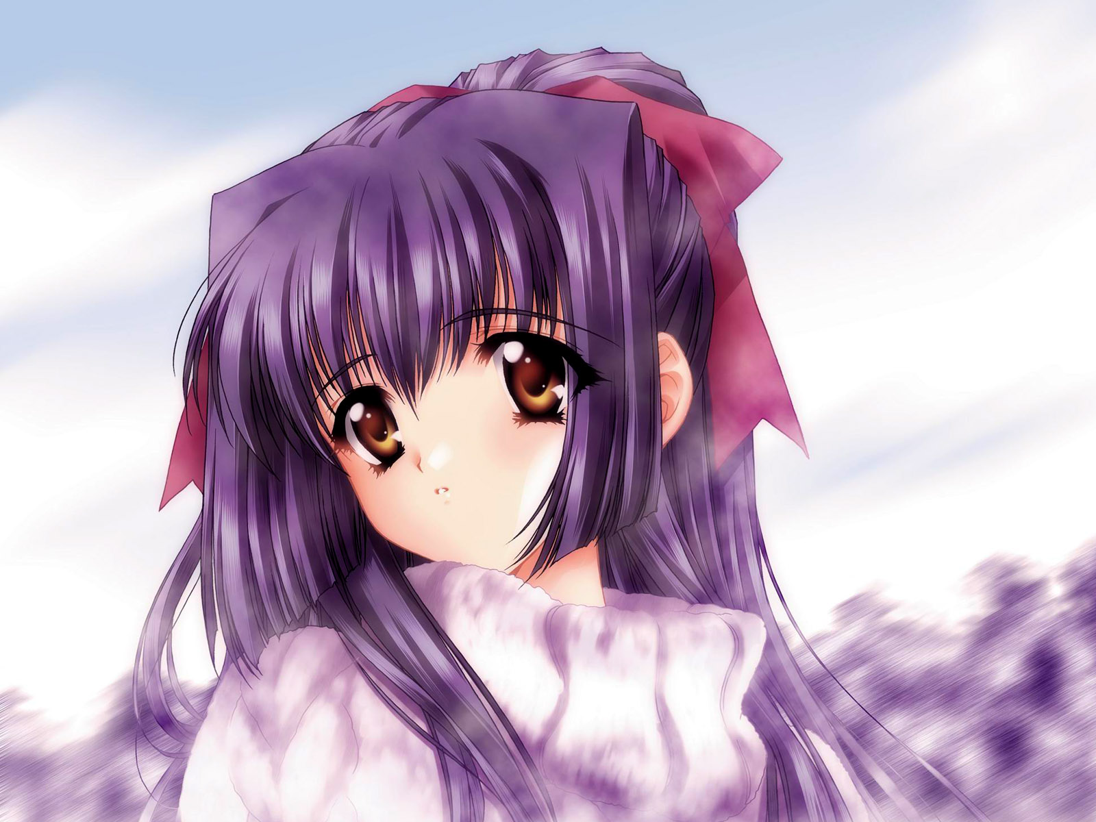 Free Download Komatsu Purple Hair Blush Anime Hearts Scarf Purple Eyes Anime X For