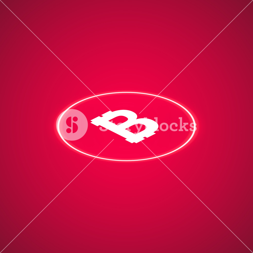Abstract Neon Pink Energy Ring With Bitcoin On A Background