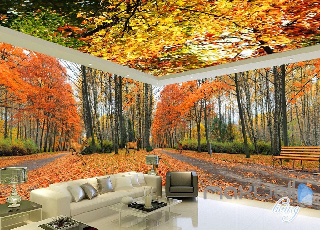 3d Autumn Forest Park Entire Living Room Wallpaper Wall Mural Art